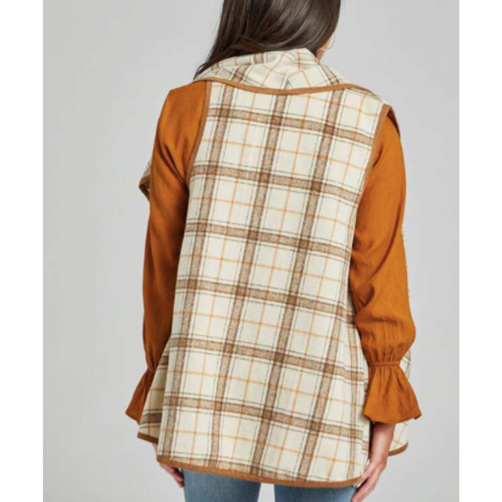 NWT Altar'd State Neutral Wool Blend Waterfall Beige Plaid Vest Size: Small - Picture 13 of 13